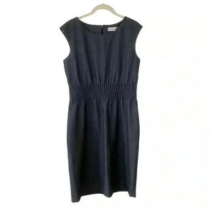 Marvin Richards Blue Grey Sleeveless Dress Size 8 Smocked Stretch Classic Career